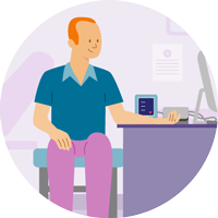 Илюстрация на пациент, подготвен за измерване на кръвното налягане от медицински специалист.